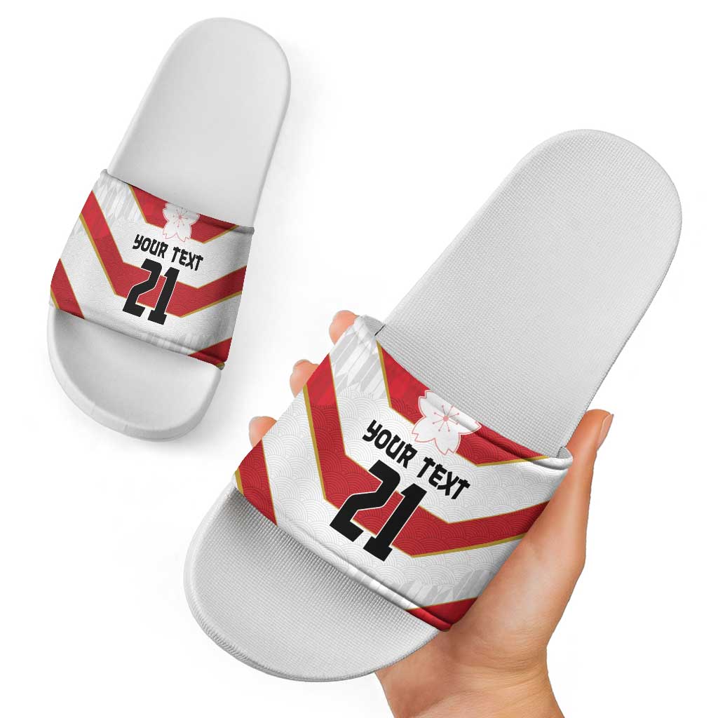 Japan Pacific Rugby 2022-23 Custom Slide Sandals Red Sakura Japanese Wave Pattern - Polynesian Pride