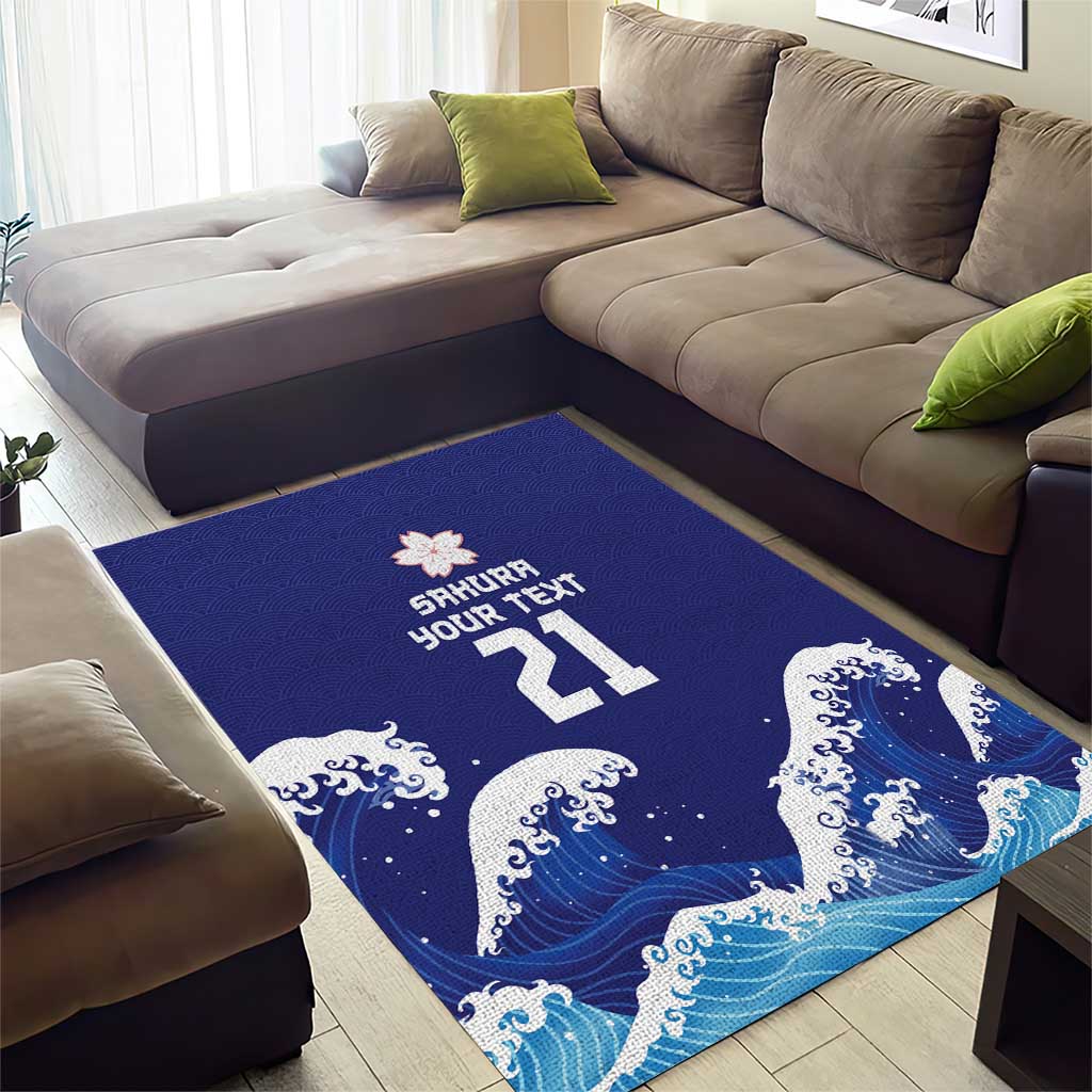 Japan Pacific Rugby Custom Area Rug Go Sakura Japanese Wave Pattern
