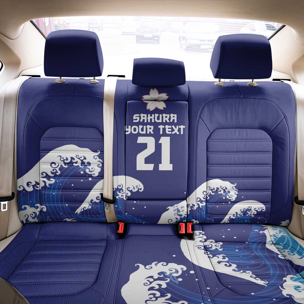 Japan Pacific Rugby Custom Back Car Seat Cover Go Sakura Japanese Wave Pattern
