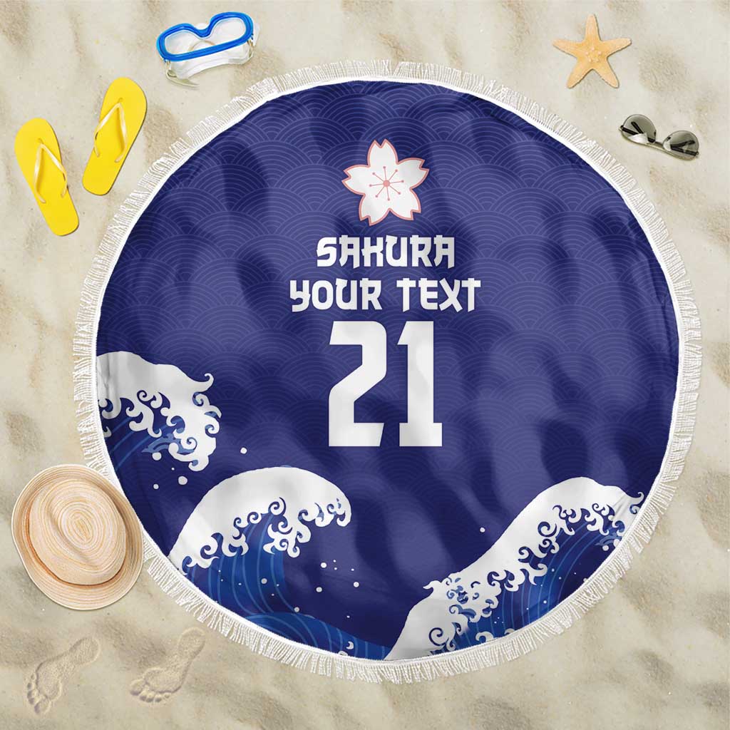 Japan Pacific Rugby Custom Beach Blanket Go Sakura Japanese Wave Pattern