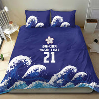 Japan Pacific Rugby Custom Bedding Set Go Sakura Japanese Wave Pattern