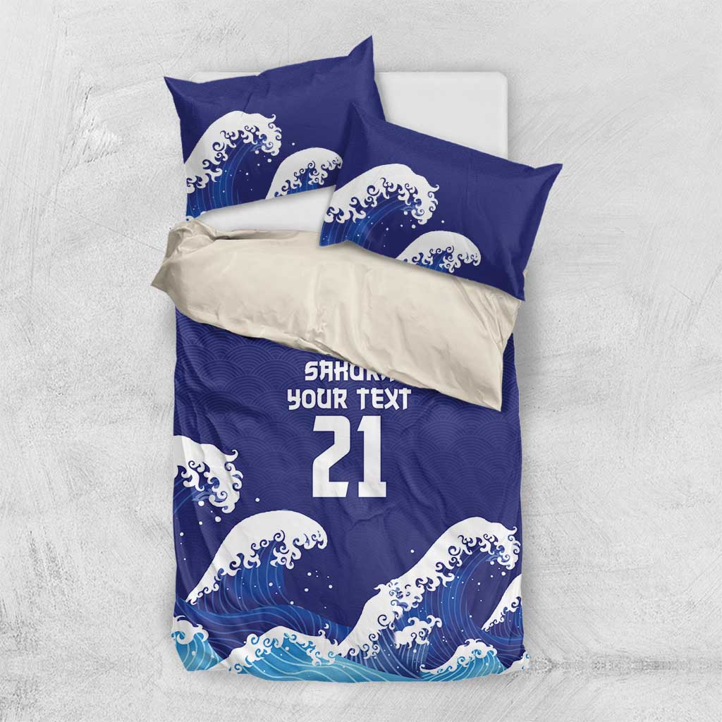 Japan Pacific Rugby Custom Bedding Set Go Sakura Japanese Wave Pattern