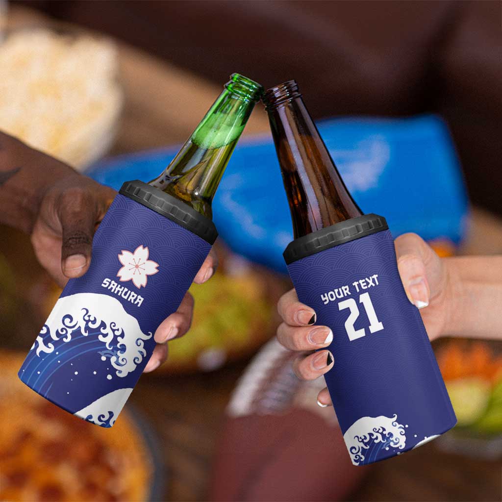 Japan Pacific Rugby Custom 4 in 1 Can Cooler Tumbler Go Sakura Japanese Wave Pattern