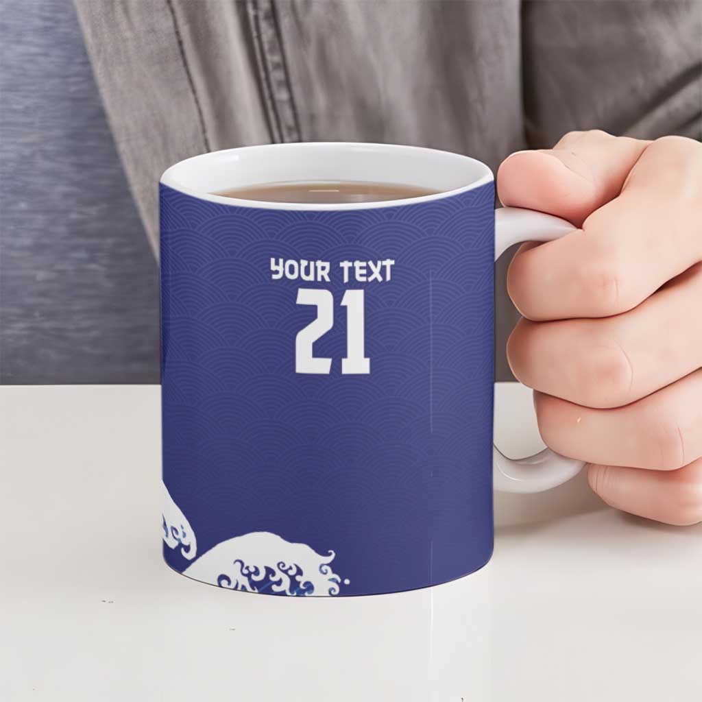 Japan Pacific Rugby Custom Ceramic Mug Go Sakura Japanese Wave Pattern - Polynesian Pride