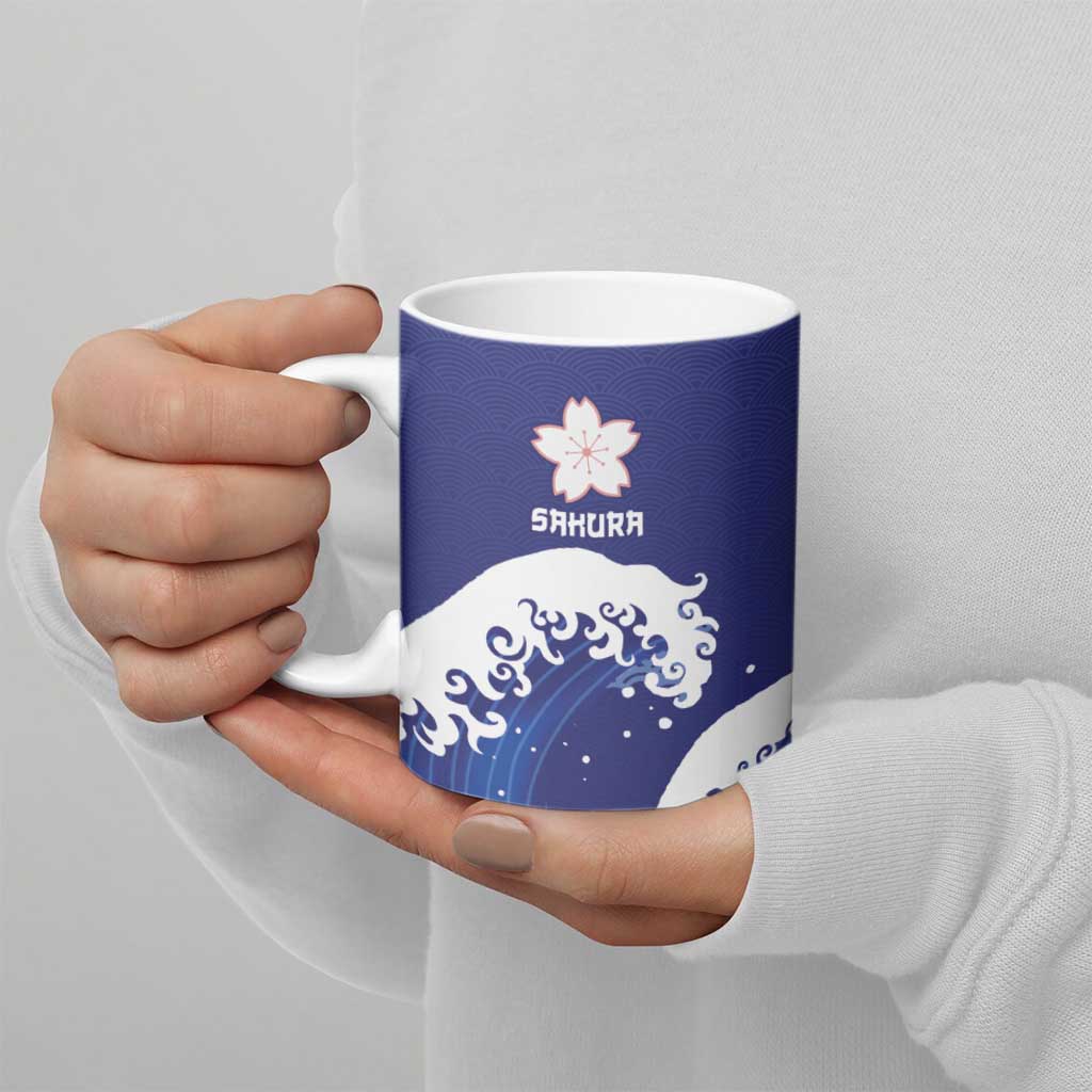 Japan Pacific Rugby Custom Ceramic Mug Go Sakura Japanese Wave Pattern - Polynesian Pride