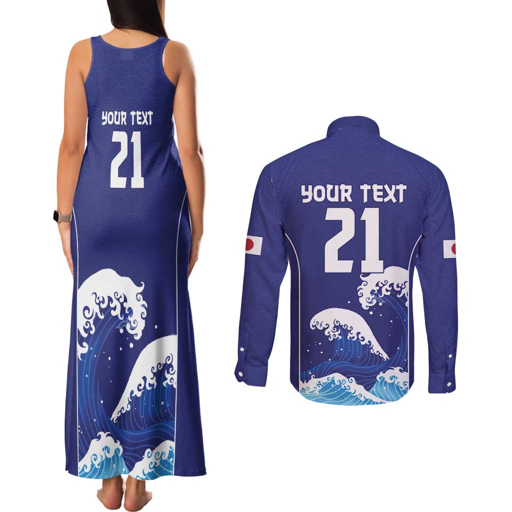 Japan Pacific Rugby Custom Couples Matching Tank Maxi Dress and Long Sleeve Button Shirt Go Sakura Japanese Wave Pattern