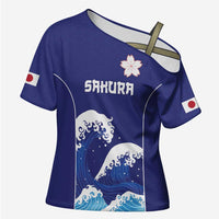 Japan Pacific Rugby Custom Cross Shoulder Shirt Go Sakura Japanese Wave Pattern - Polynesian Pride