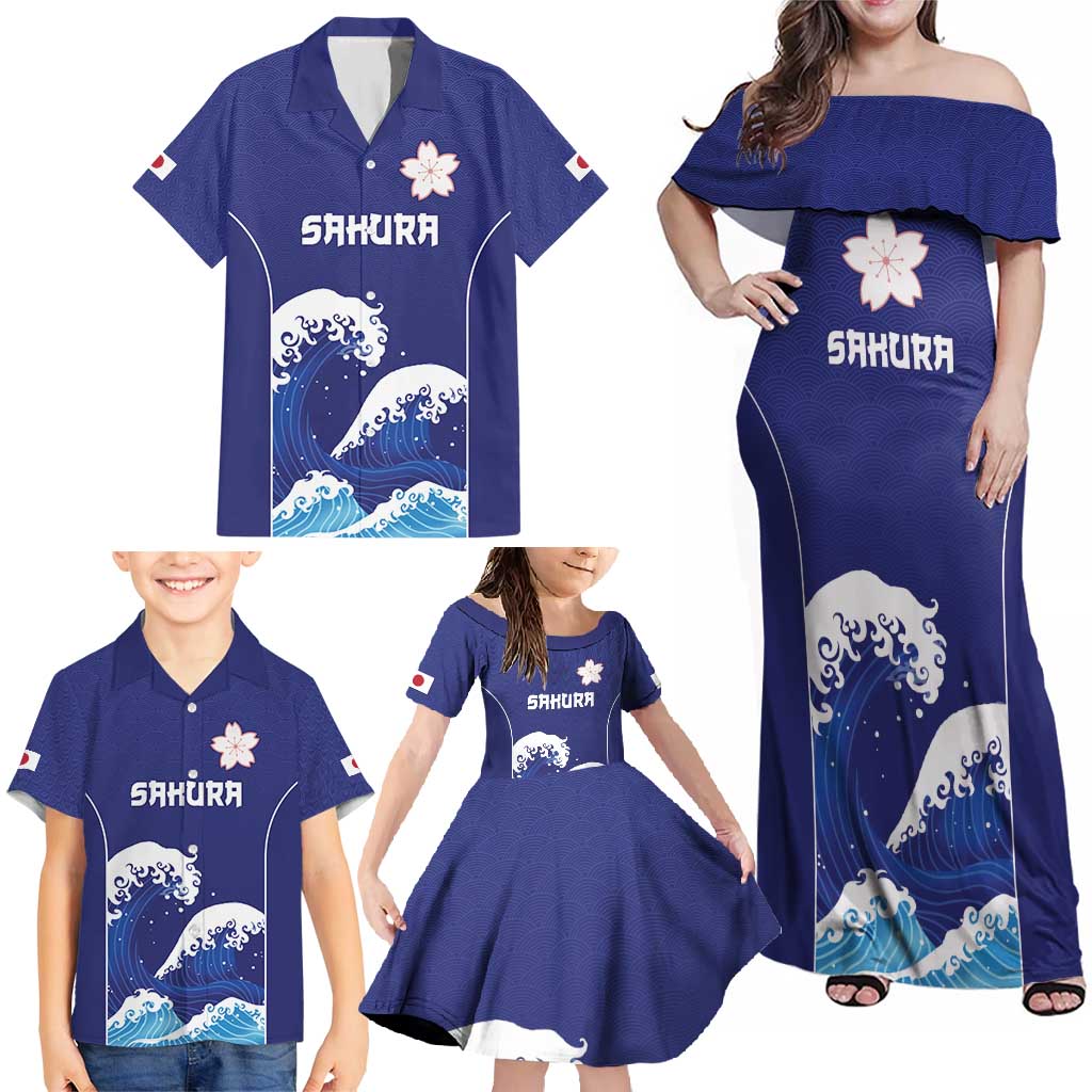 Japan Pacific Rugby Custom Family Matching Off Shoulder Maxi Dress and Hawaiian Shirt Go Sakura Japanese Wave Pattern