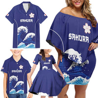 Japan Pacific Rugby Custom Family Matching Off Shoulder Short Dress and Hawaiian Shirt Go Sakura Japanese Wave Pattern