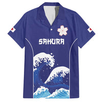 Japan Pacific Rugby Custom Family Matching Puletasi and Hawaiian Shirt Go Sakura Japanese Wave Pattern LT9 Dad's Shirt - Short Sleeve Blue - Polynesian Pride