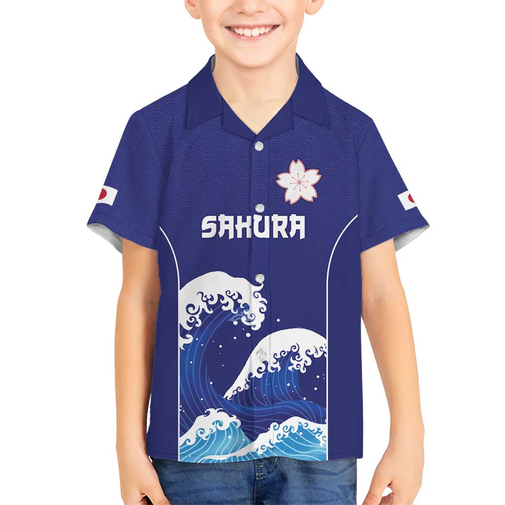 Japan Pacific Rugby Custom Family Matching Puletasi and Hawaiian Shirt Go Sakura Japanese Wave Pattern LT9 Son's Shirt Blue - Polynesian Pride