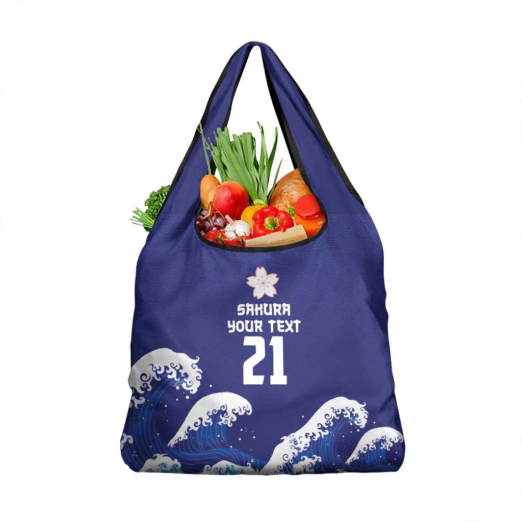 Japan Pacific Rugby Custom Grocery Bag Go Sakura Japanese Wave Pattern