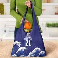 Japan Pacific Rugby Custom Grocery Bag Go Sakura Japanese Wave Pattern