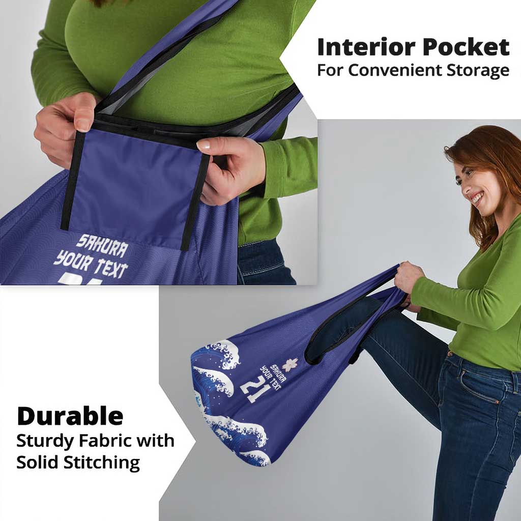 Japan Pacific Rugby Custom Grocery Bag Go Sakura Japanese Wave Pattern