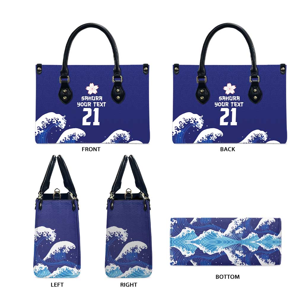 Japan Pacific Rugby Custom Leather Bag Go Sakura Japanese Wave Pattern - Polynesian Pride