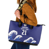 Japan Pacific Rugby Custom Leather Tote Bag Go Sakura Japanese Wave Pattern LT9 Blue - Polynesian Pride