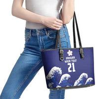 Japan Pacific Rugby Custom Leather Tote Bag Go Sakura Japanese Wave Pattern LT9 - Polynesian Pride