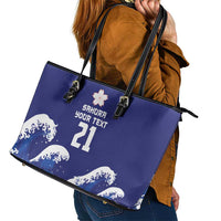 Japan Pacific Rugby Custom Leather Tote Bag Go Sakura Japanese Wave Pattern LT9 - Polynesian Pride