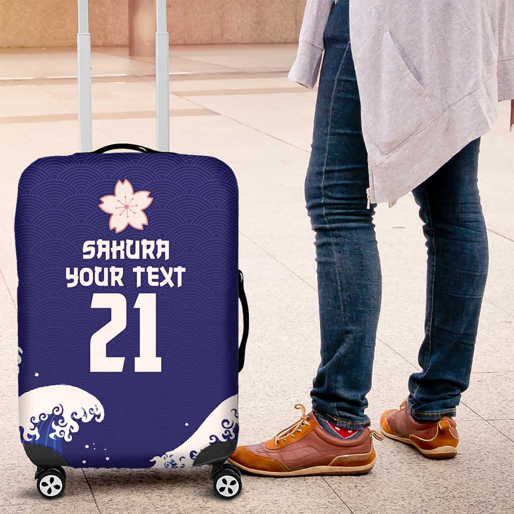 Japan Pacific Rugby Custom Luggage Cover Go Sakura Japanese Wave Pattern LT9 Blue - Polynesian Pride