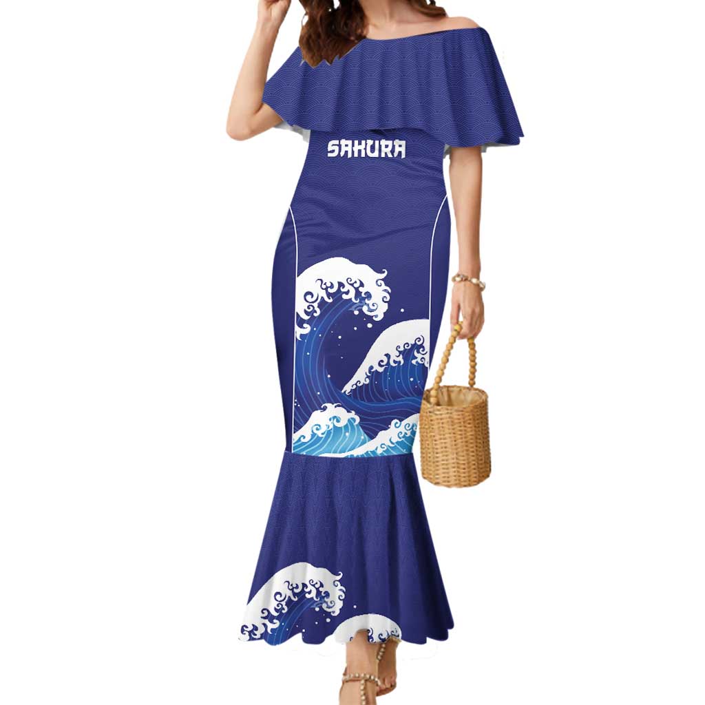 Japan Pacific Rugby Custom Mermaid Dress Go Sakura Japanese Wave Pattern LT9 Women Blue - Polynesian Pride