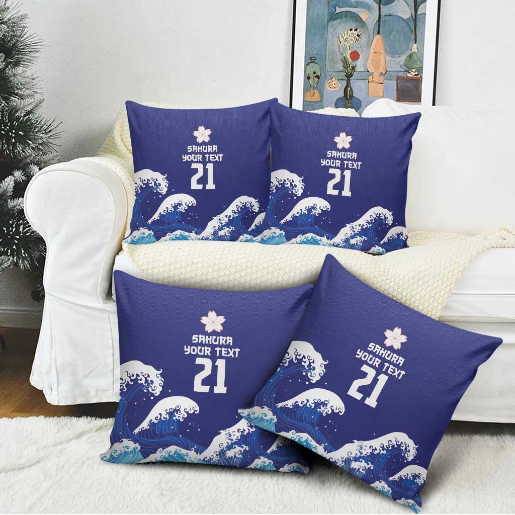 Japan Pacific Rugby Custom Pillow Cover Go Sakura Japanese Wave Pattern - Polynesian Pride