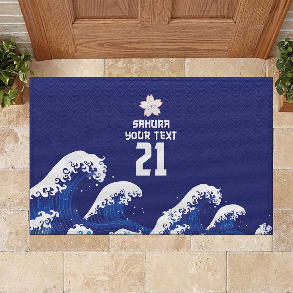Japan Pacific Rugby Custom Rubber Doormat Go Sakura Japanese Wave Pattern LT9 Blue - Polynesian Pride