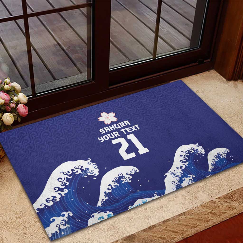Japan Pacific Rugby Custom Rubber Doormat Go Sakura Japanese Wave Pattern LT9 - Polynesian Pride