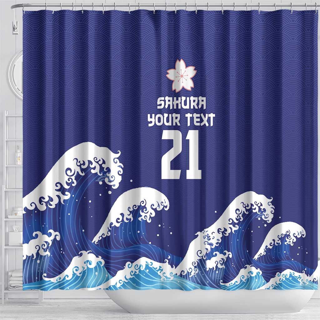 Japan Pacific Rugby Custom Shower Curtain Go Sakura Japanese Wave Pattern