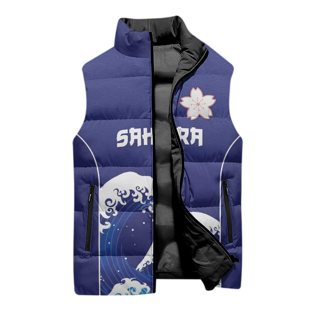 Japan Pacific Rugby Custom Sleeveless Puffer Jacket Go Sakura Japanese Wave Pattern - Polynesian Pride