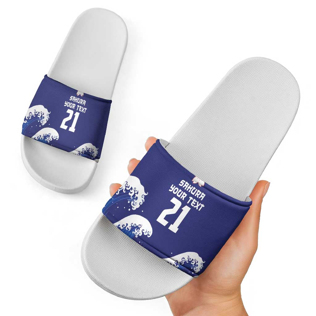 Japan Pacific Rugby Custom Slide Sandals Go Sakura Japanese Wave Pattern - Polynesian Pride