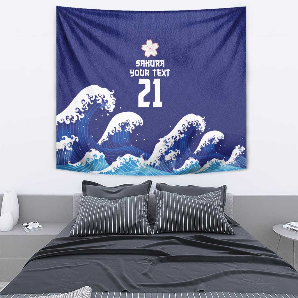 Japan Pacific Rugby Custom Tapestry Go Sakura Japanese Wave Pattern