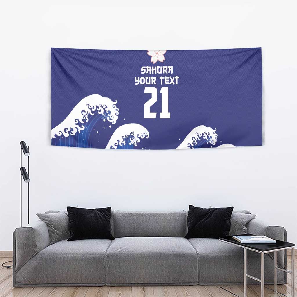 Japan Pacific Rugby Custom Tapestry Go Sakura Japanese Wave Pattern