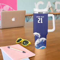 Japan Pacific Rugby Custom Tumbler With Handle Go Sakura Japanese Wave Pattern