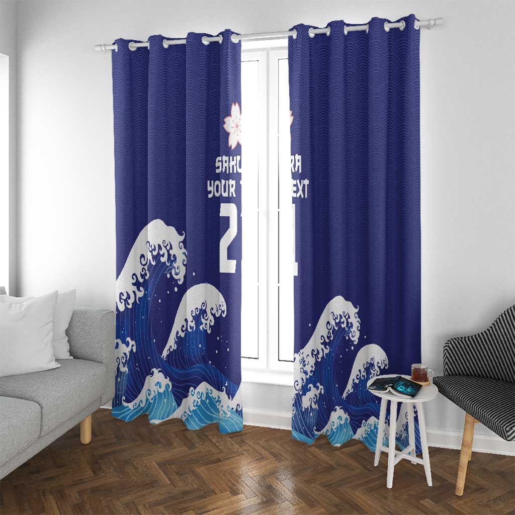 Japan Pacific Rugby Custom Window Curtain Go Sakura Japanese Wave Pattern