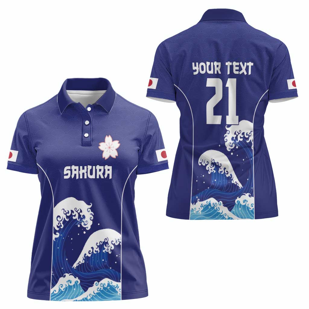 Japan Pacific Rugby Custom Women Polo Shirt Go Sakura Japanese Wave Pattern