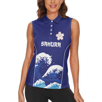 Japan Pacific Rugby Custom Women Sleeveless Polo Shirt Go Sakura Japanese Wave Pattern