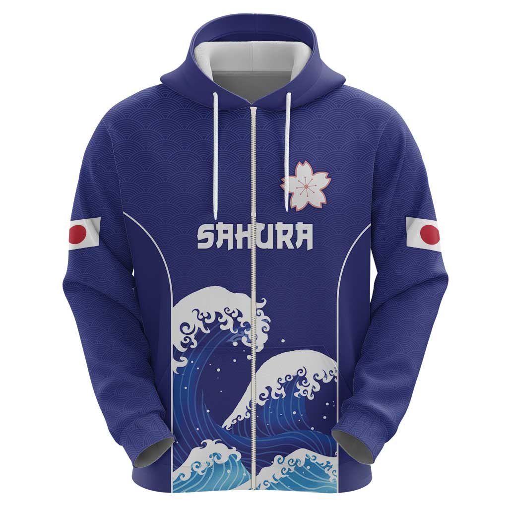 Japan Pacific Rugby Custom Zip Hoodie Go Sakura Japanese Wave Pattern