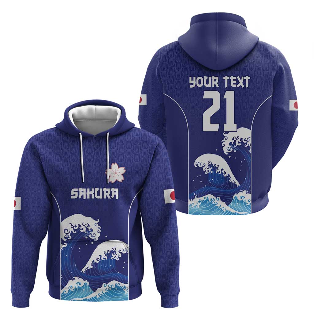 Japan Pacific Rugby Custom Zip Hoodie Go Sakura Japanese Wave Pattern