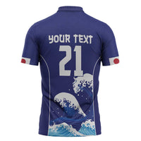 Japan Pacific Rugby Custom Zipper Polo Shirt Go Sakura Japanese Wave Pattern - Polynesian Pride