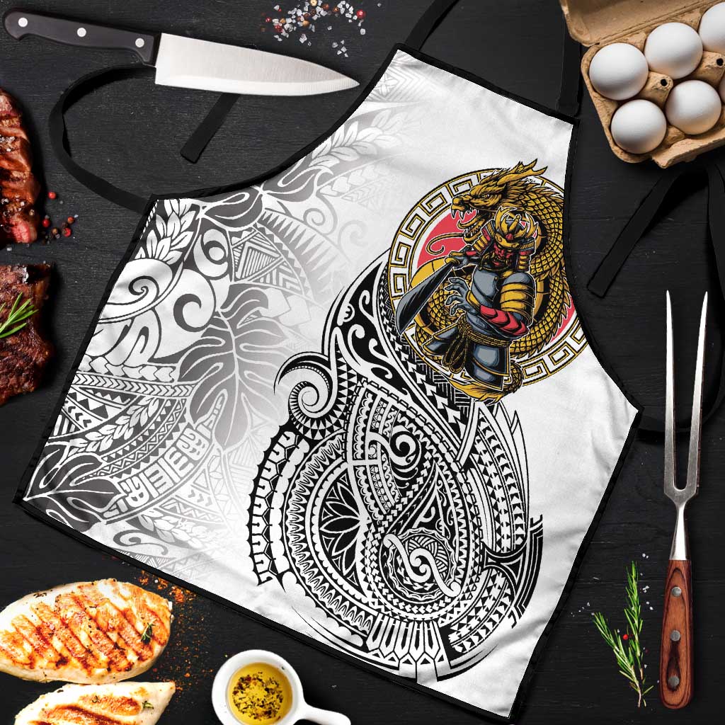Japanese Samurai Warrior Apron White Polynesian Tattoo Style - Polynesian Pride
