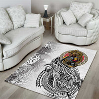 Japanese Samurai Warrior Area Rug White Polynesian Tattoo Style