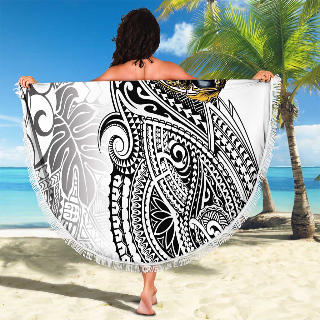 Japanese Samurai Warrior Beach Blanket White Polynesian Tattoo Style