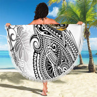 Japanese Samurai Warrior Beach Blanket White Polynesian Tattoo Style