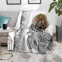 Japanese Samurai Warrior Blanket White Polynesian Tattoo Style