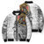 Japanese Samurai Warrior Bomber Puffer Jacket White Polynesian Tattoo Style - Polynesian Pride