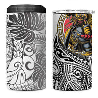 Japanese Samurai Warrior 4 in 1 Can Cooler Tumbler White Polynesian Tattoo Style