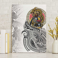 Japanese Samurai Warrior Canvas Wall Art White Polynesian Tattoo Style LT9 Without Frame White - Polynesian Pride