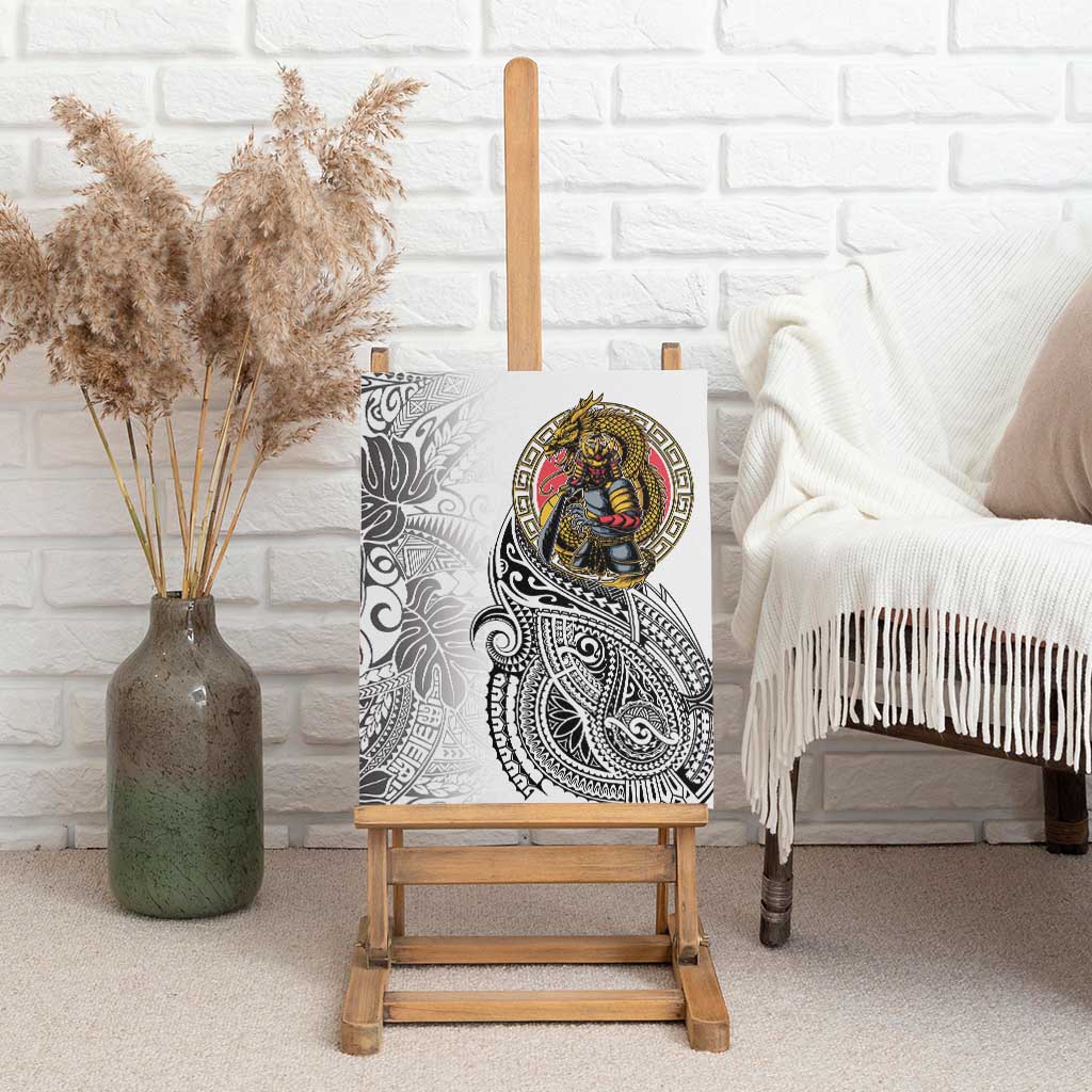 Japanese Samurai Warrior Canvas Wall Art White Polynesian Tattoo Style LT9 - Polynesian Pride