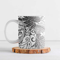 Japanese Samurai Warrior Ceramic Mug White Polynesian Tattoo Style - Polynesian Pride