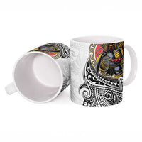Japanese Samurai Warrior Ceramic Mug White Polynesian Tattoo Style - Polynesian Pride